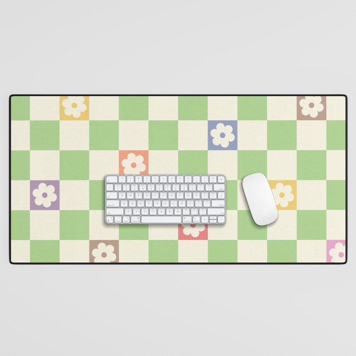 Colorful Flowers Green Check  Desk Mat Gallery Image 1