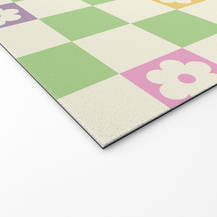 Colorful Flowers Green Check  Welcome Mat Gallery Image 2