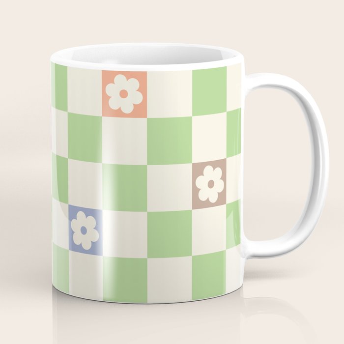 Colorful Flowers Green Check  Coffee Mug Gallery Image 1