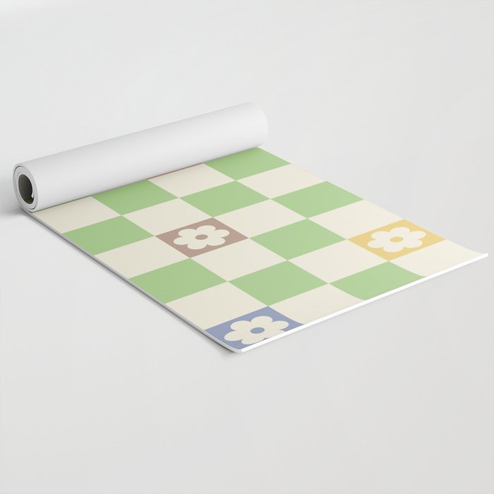 Colorful Flowers Green Check  Yoga Mat Gallery Image 2