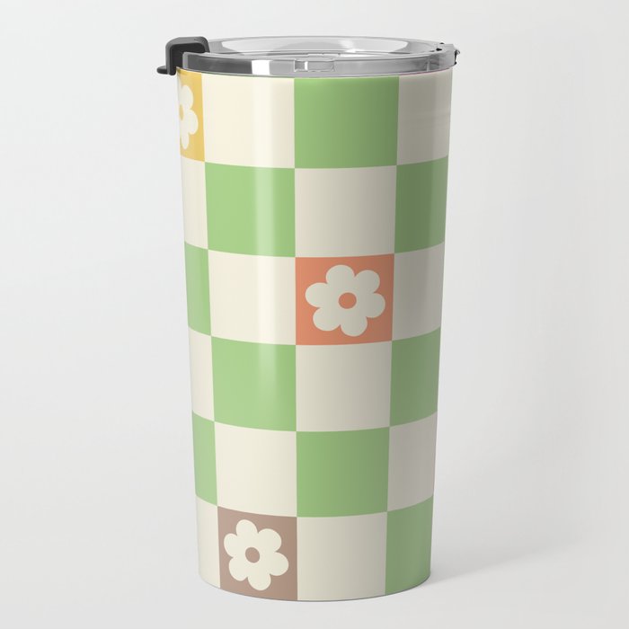 Colorful Flowers Green Check  Travel Mug Gallery Image 3