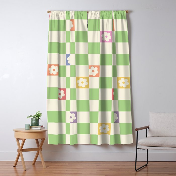 Colorful Flowers Green Check  Window Curtain Gallery Image 5
