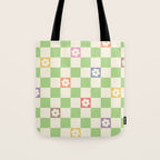 Colorful Flowers Green Check  Tote Bag Gallery Image 1