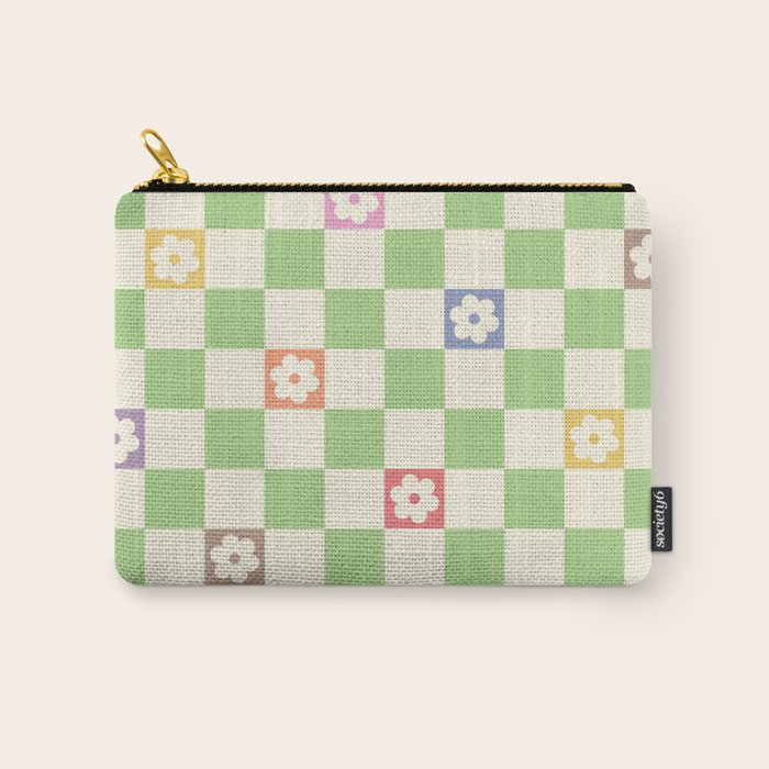 Colorful Flowers Green Check  Carry All Pouch Gallery Image 1