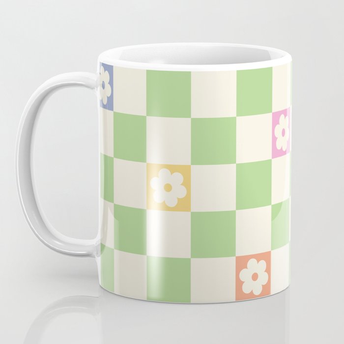 Colorful Flowers Green Check  Coffee Mug Gallery Image 3