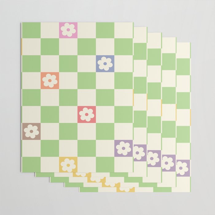 Colorful Flowers Green Check  Wrapping Paper Gallery Image 3