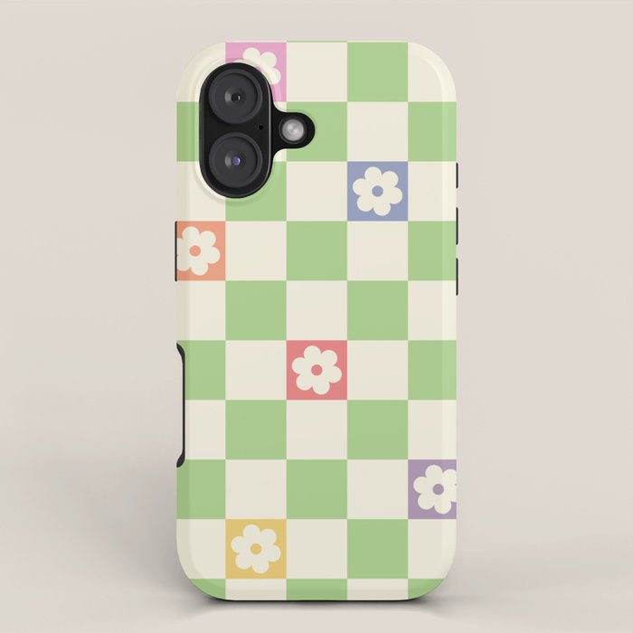 Colorful Flowers Green Check  iPhone Case Gallery Image 1