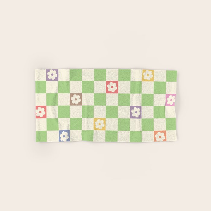 Colorful Flowers Green Check  Bath Towel Gallery Image 1