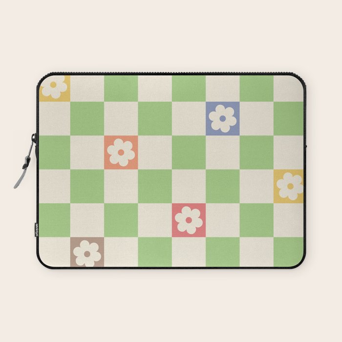 Colorful Flowers Green Check  Laptop Sleeve Gallery Image 1