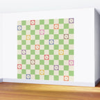 Colorful Flowers Green Check  Wall Mural Gallery Image 2