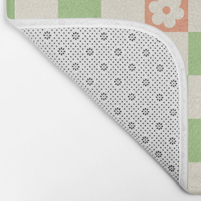 Colorful Flowers Green Check  Bath Mat Gallery Image 2