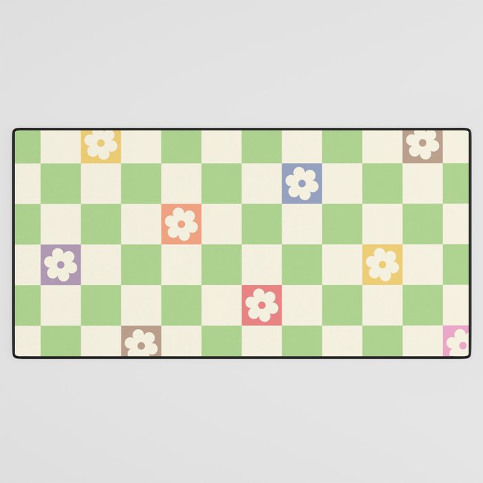 Colorful Flowers Green Check  Desk Mat Gallery Image 3