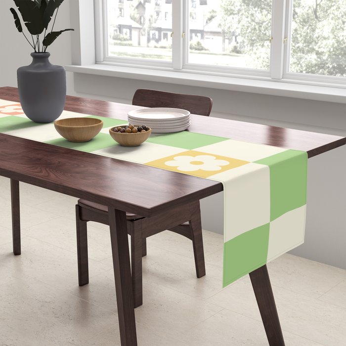 Colorful Flowers Green Check  Table Runner Gallery Image 2