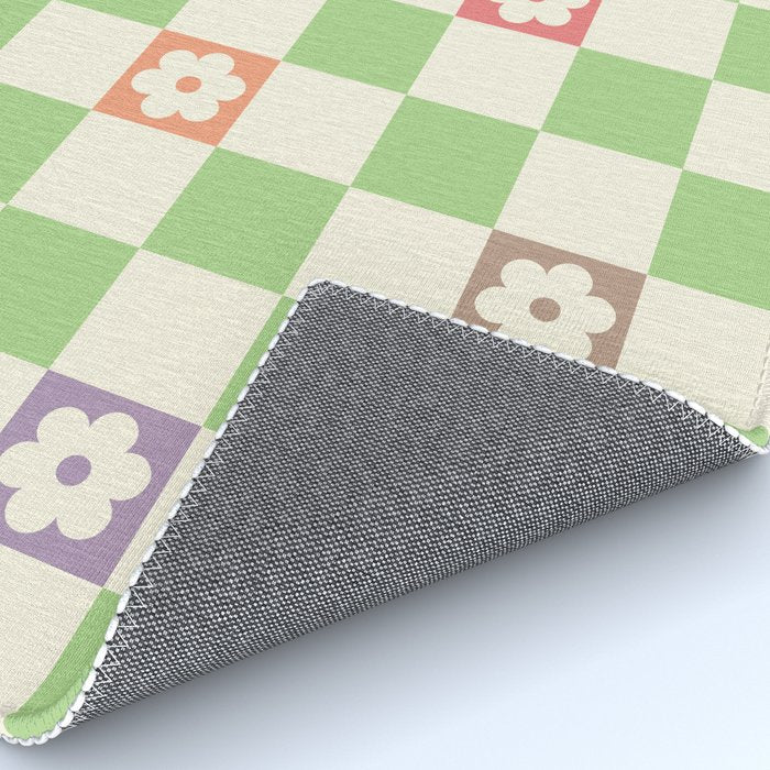Colorful Flowers Green Check  Rug Gallery Image 4