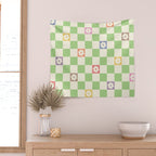 Colorful Flowers Green Check  Wall Tapestry Gallery Image 2