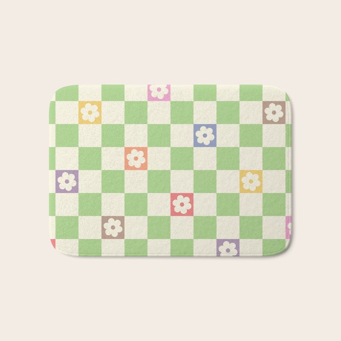 Colorful Flowers Green Check  Bath Mat Gallery Image 1