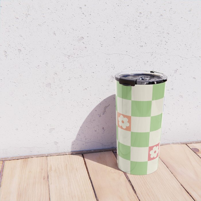 Colorful Flowers Green Check  Travel Mug Gallery Image 4