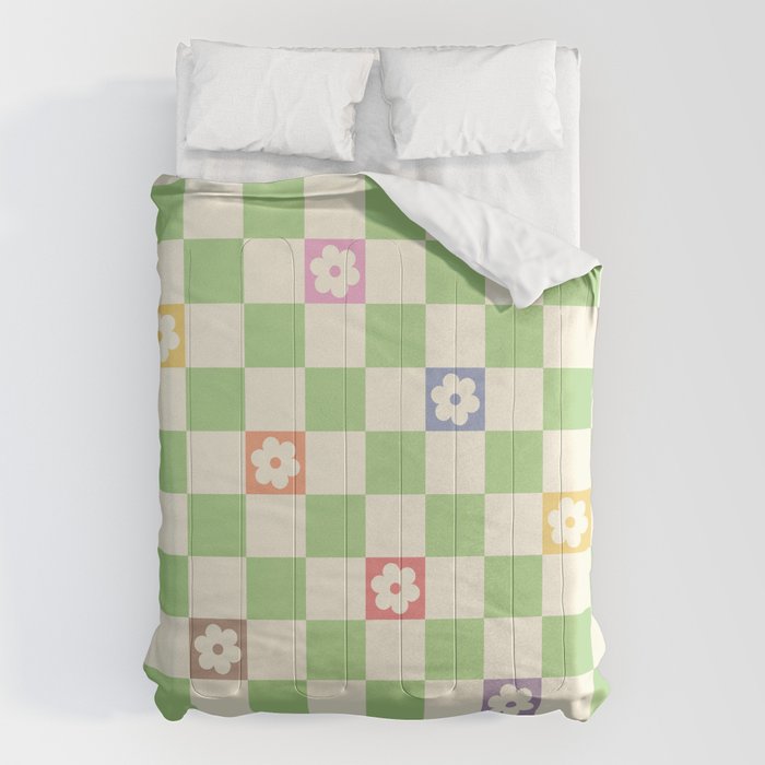 Colorful Flowers Green Check  Comforter Gallery Image 1