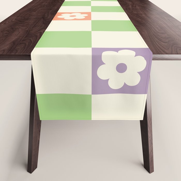 Colorful Flowers Green Check  Table Runner Gallery Image 1