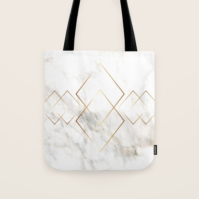 White Marble Gold Diamond Tote Bag Gallery Image 1