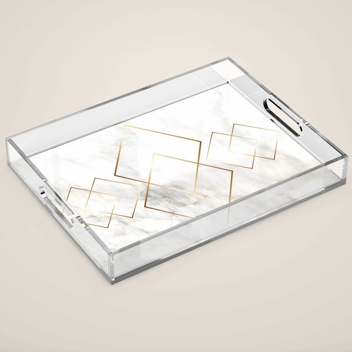 White Marble Gold Diamond Acrylic Tray Gallery Image 1