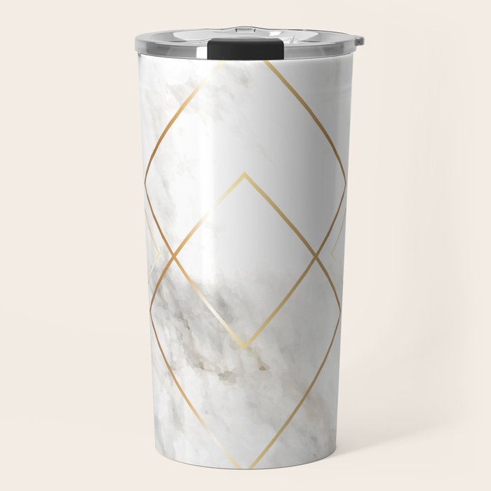 White Marble Gold Diamond Travel Mug Gallery Image 1