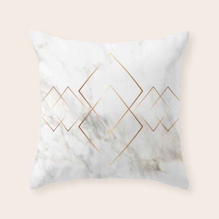 White Marble Gold Diamond Throw Pillow Gallery Image 1