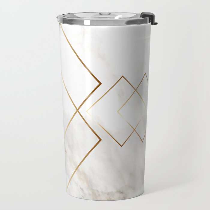 White Marble Gold Diamond Travel Mug Gallery Image 2