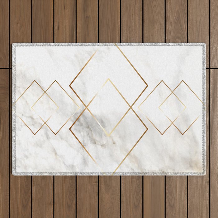 White Marble Gold Diamond Outdoor Rug Gallery Image 1