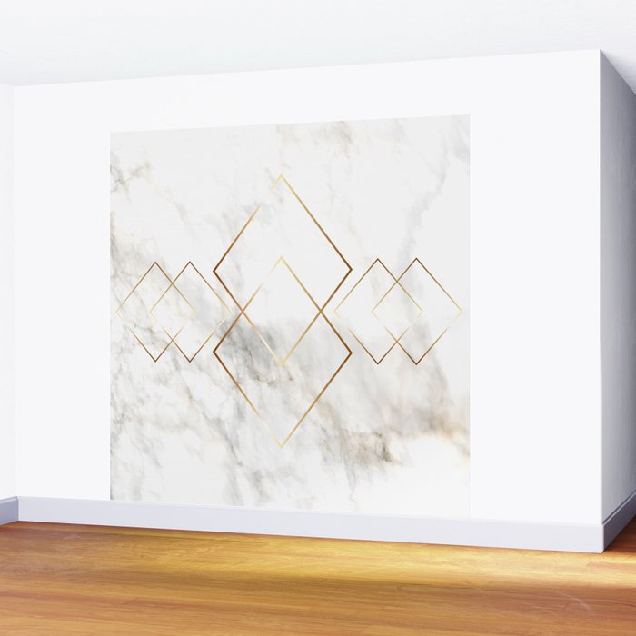 White Marble Gold Diamond Wall Mural Gallery Image 2