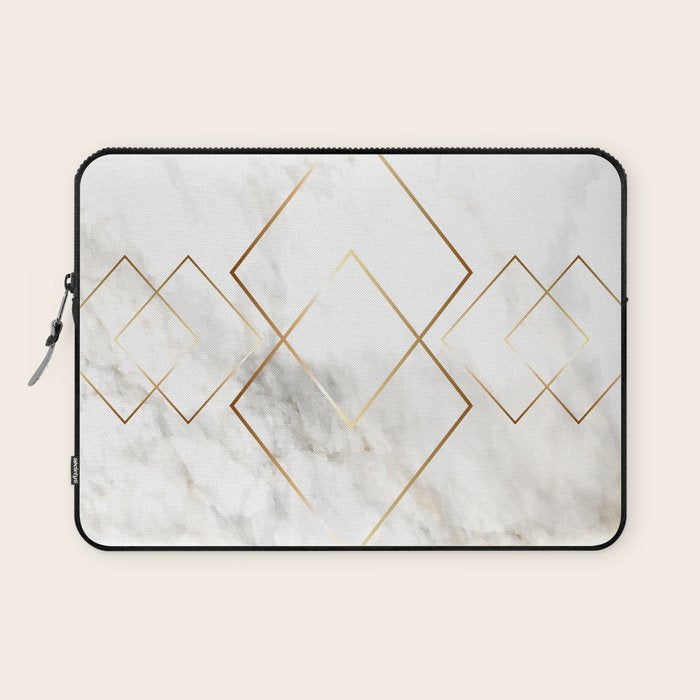 White Marble Gold Diamond Laptop Sleeve Gallery Image 1