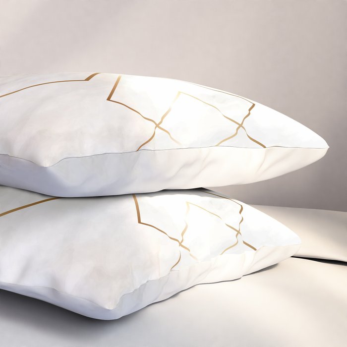 White Marble Gold Diamond Pillow Sham Gallery Image 3