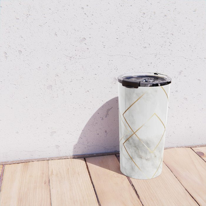 White Marble Gold Diamond Travel Mug Gallery Image 4
