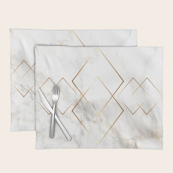 White Marble Gold Diamond Placemat Gallery Image 1