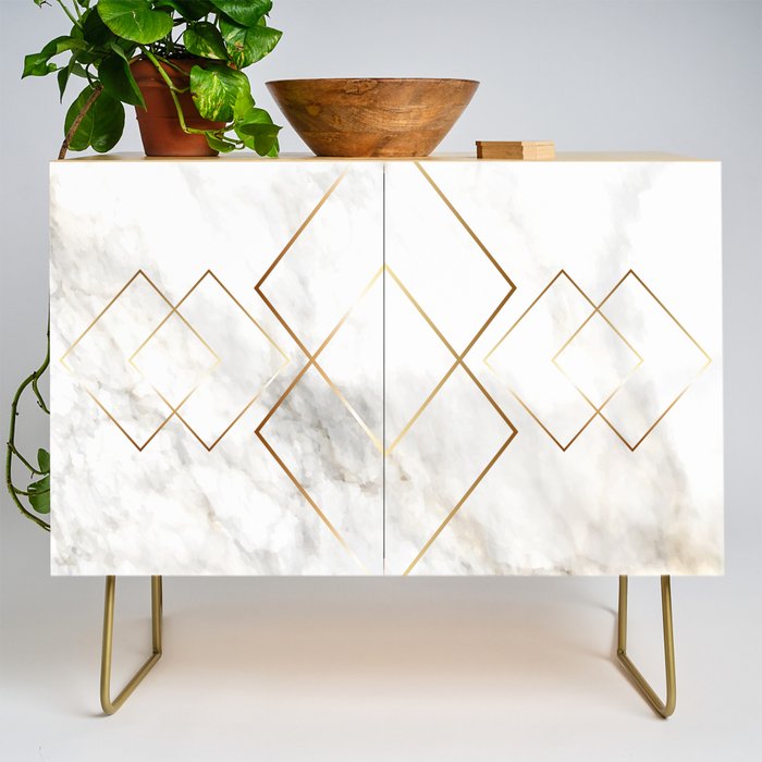 White Marble Gold Diamond Credenza Gallery Image 1