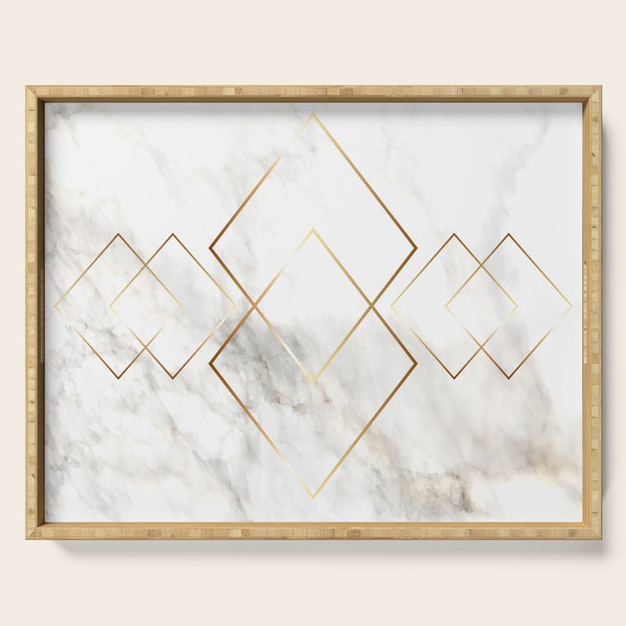 White Marble Gold Diamond Serving Tray Gallery Image 1