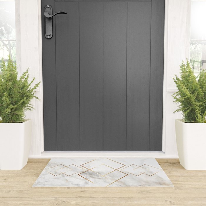 White Marble Gold Diamond Welcome Mat Gallery Image 3