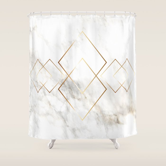 White Marble Gold Diamond Shower Curtain Gallery Image 1