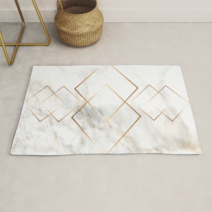 White Marble Gold Diamond Rug Gallery Image 1