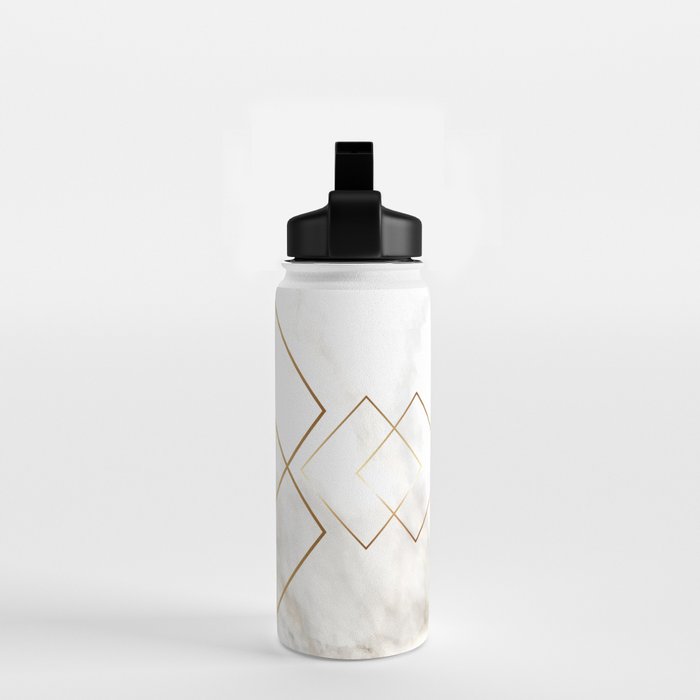 White Marble Gold Diamond Water Bottle Gallery Image 2