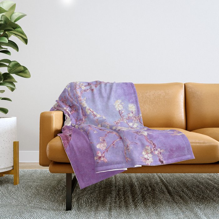 Van Gogh Almond Blossoms Orchid Purple Throw Blanket Gallery Image 1