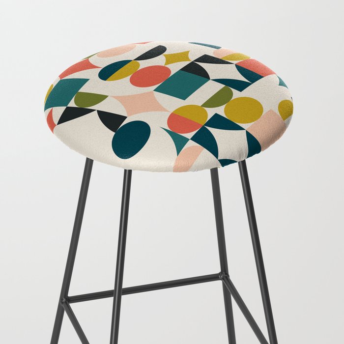 Mid Century Modern Abstract Colorful Shapes Funky Cool Minimalist Pattern Stool Gallery Image 2