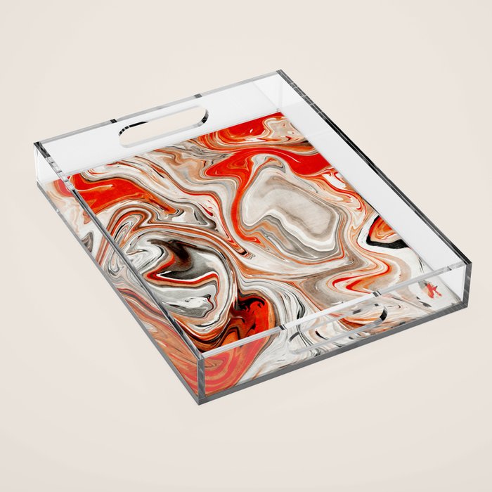 Orange Marble-Like Art Liquid Swirl Acrylic Tray Gallery Image 1
