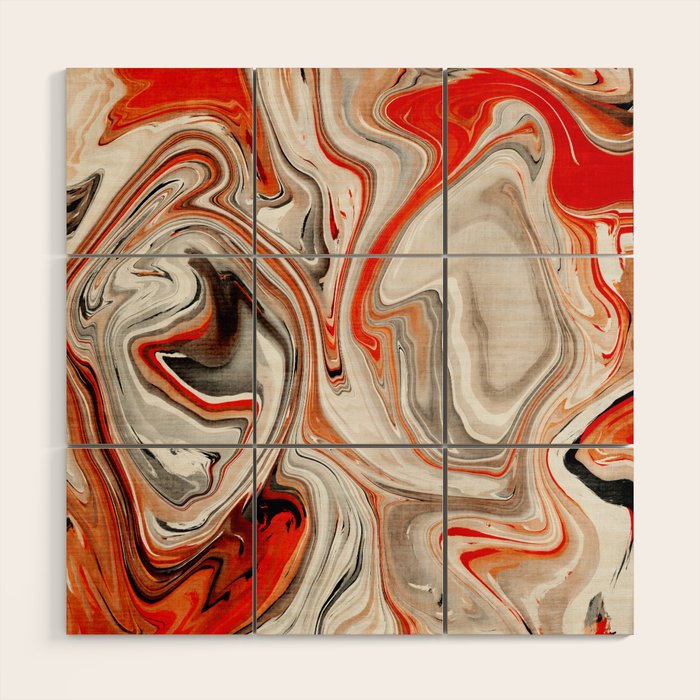 Orange Marble-Like Art Liquid Swirl Wood Wall Art Gallery Image 1