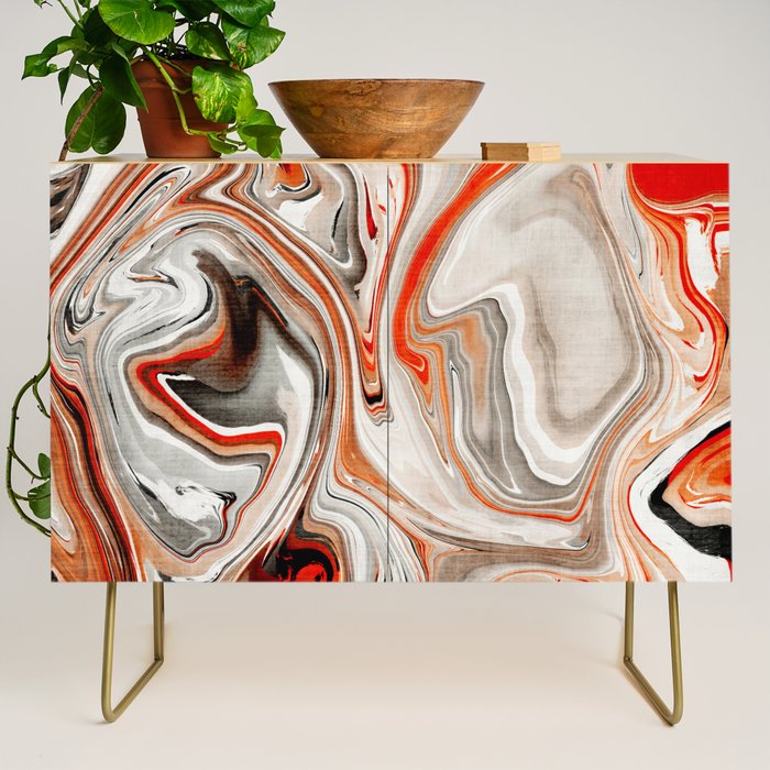 Orange Marble-Like Art Liquid Swirl Credenza Gallery Image 1