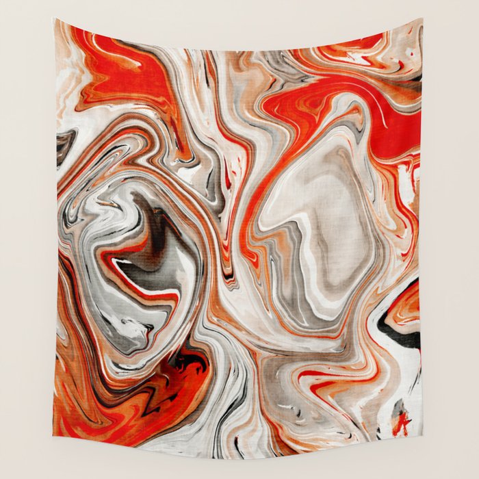 Orange Marble-Like Art Liquid Swirl Wall Tapestry Gallery Image 4