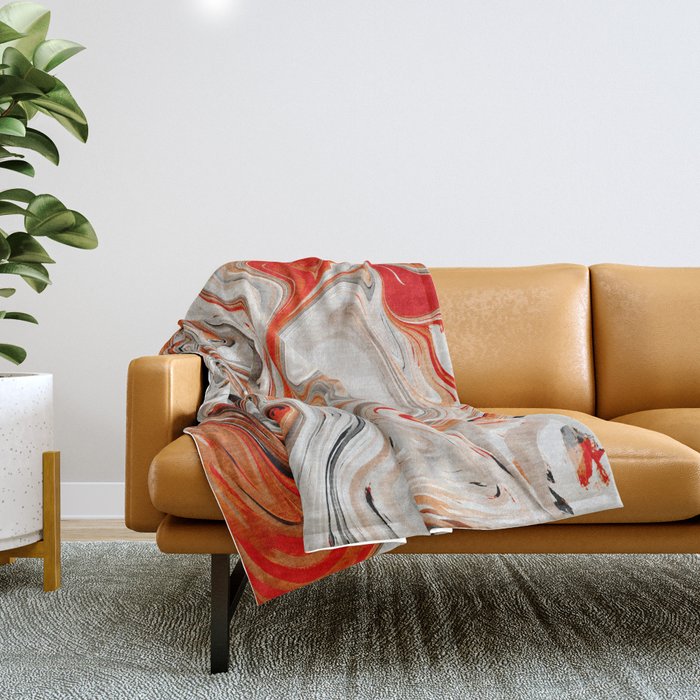 Orange Marble-Like Art Liquid Swirl Throw Blanket Gallery Image 1