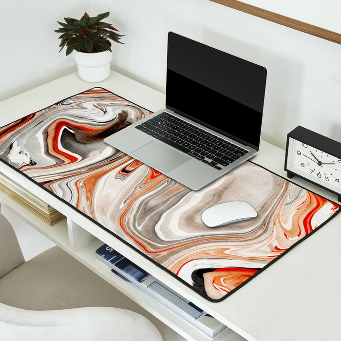 Orange Marble-Like Art Liquid Swirl Desk Mat Gallery Image 2