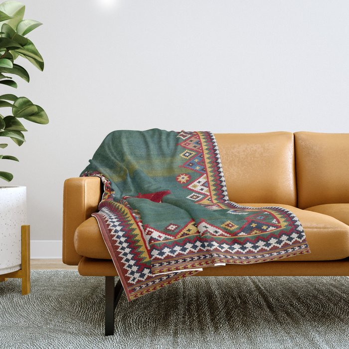 Qashqaâi Fars Southwest Persian Kilim Print Throw Blanket Gallery Image 1