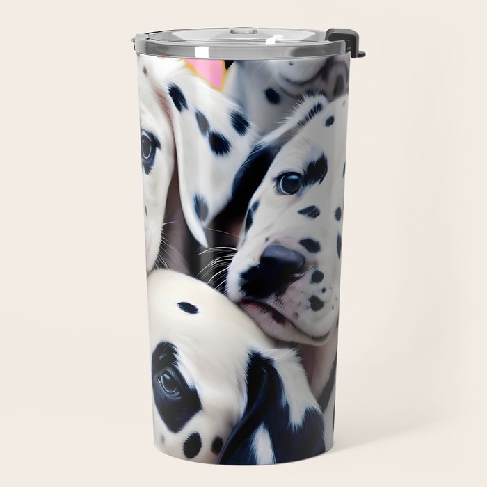 Dalmatian Love, Cute Puppies Dogs Pets, Animals Domestic Photography Siblings, Adorable Family Polka Dots Spotted  Travel Mug Gallery Image 2